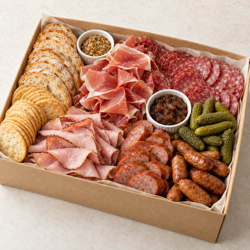 AI-generated Meat Lovers box serving suggestion; contents and presentation may vary